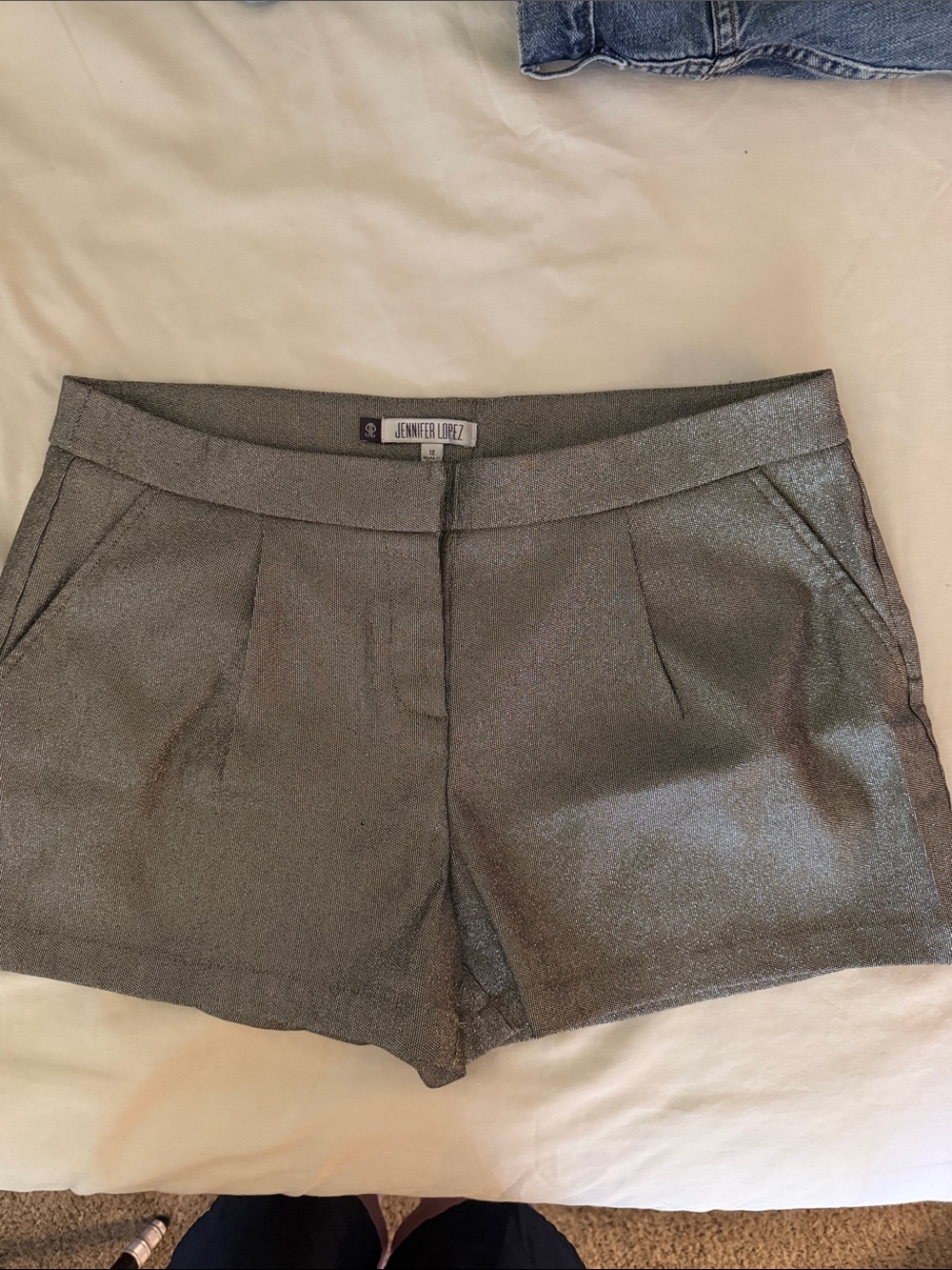 Jennifer Lopez Shimmering Gray High Waist Shorts